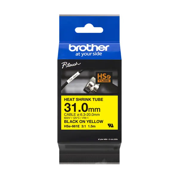 Brother兄弟牌 HSe-661E 熱縮套管標籤帶 黃底黑字 31mm