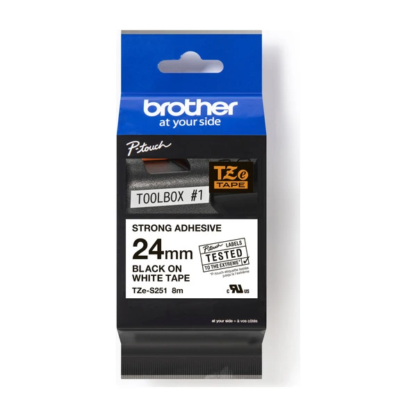 Brother兄弟牌 TZe-S251 超強黏性護貝標籤帶 白底黑字 24mm